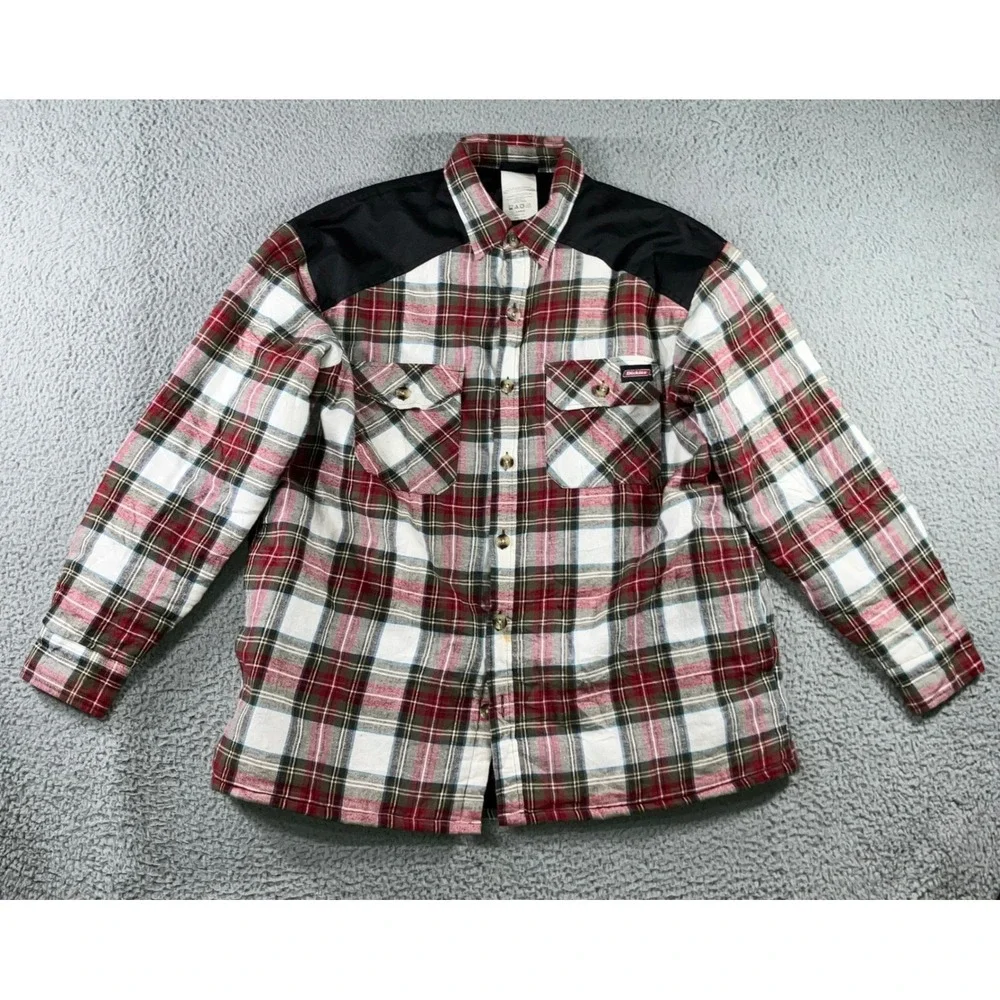 Dickies Flannel Shirt Shacket Jacket Men L Red Plaid Quilted Nylon Yoke Workwear